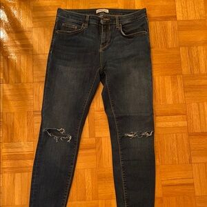 Zara Dark Blue Skinny Jeans with Distressed Knees